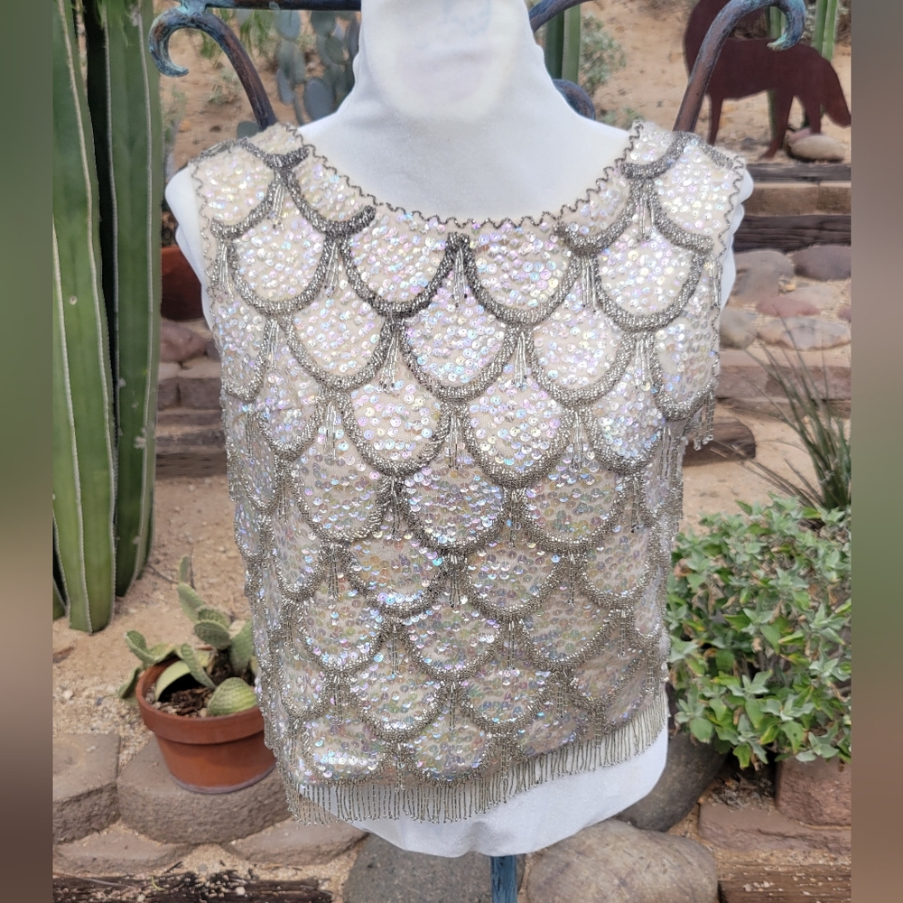 Vintage Beaded Scallop Shell Sequin Tank